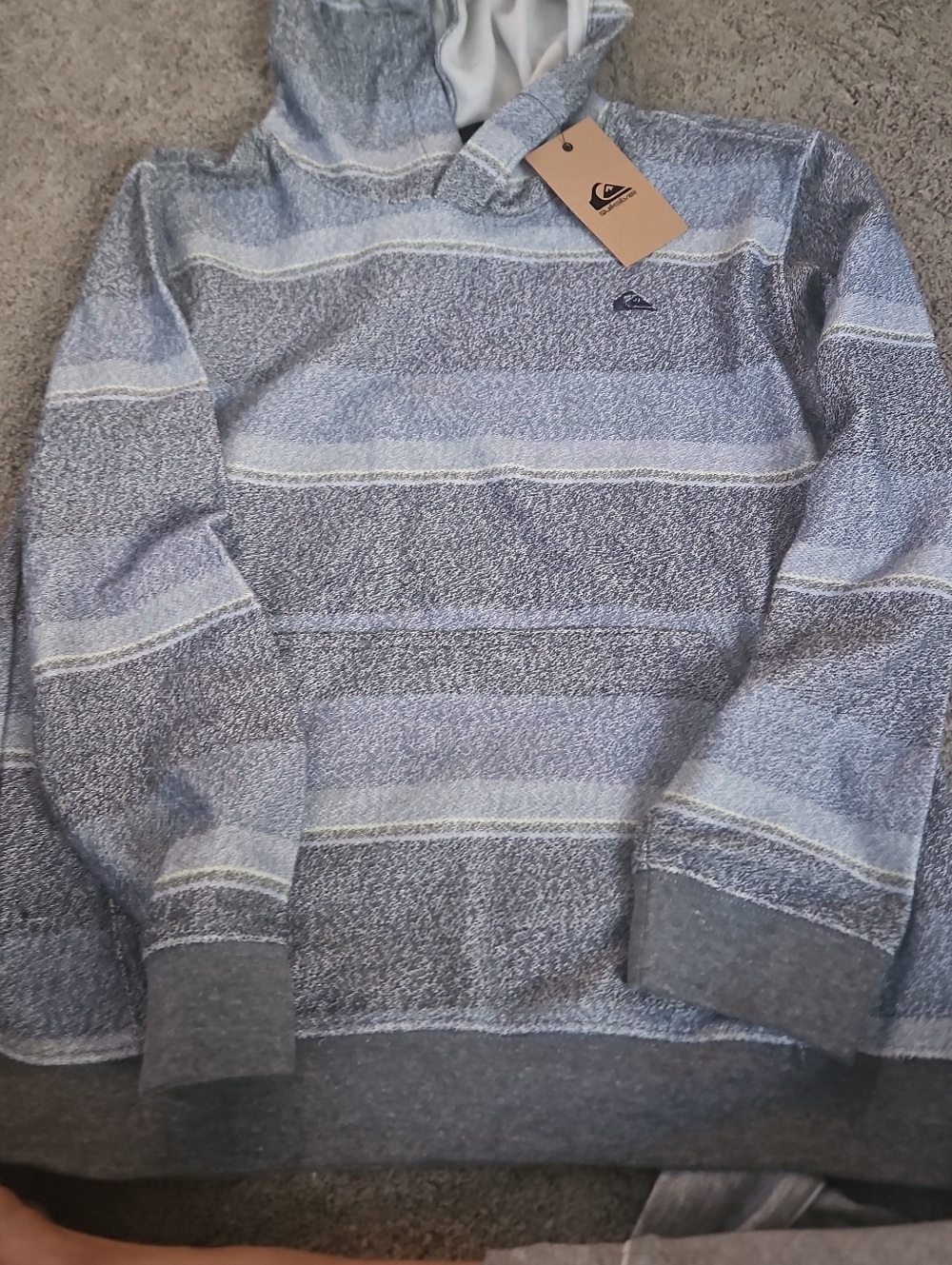 Quiksilver Gray and Light Blue Striped Crewneck Hoodie Sweater